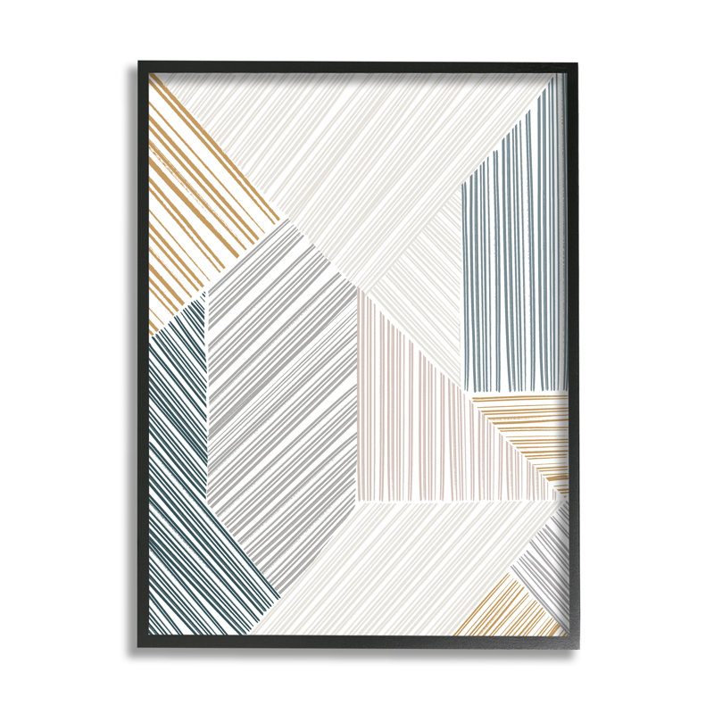 Motif de lignes abstraites modernes à deux dimensions, H 30 po x l 24 po x P 1,5 po, Giclée encadrée noir minuit