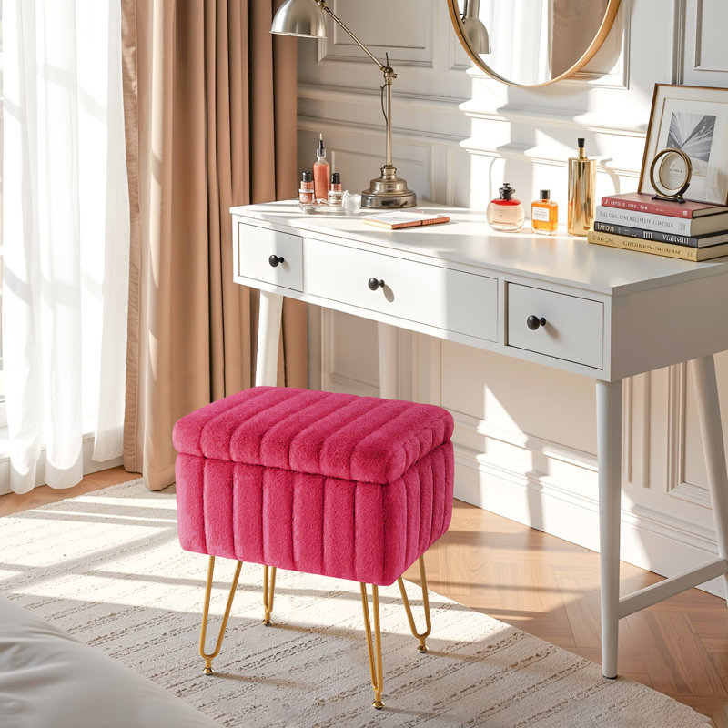 Tabouret de coiffeuse moderne avec 4 pieds en métal et rangement, repose-pieds multi-usage pour chambre de maquillage