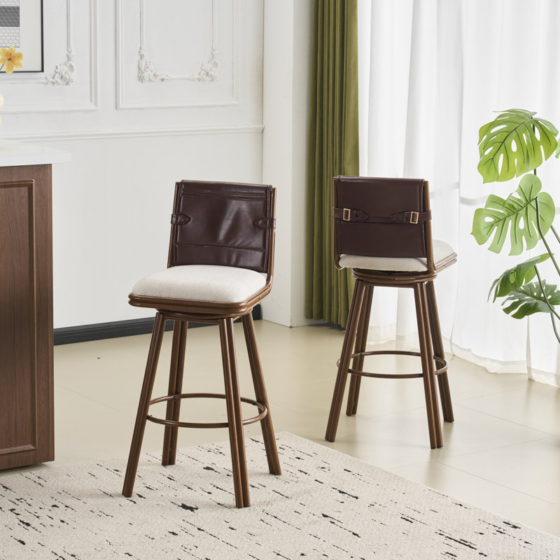 Lennox Modern Industrial Upholstered Bar Stool With Metal Frame And Faux Leather Backrest