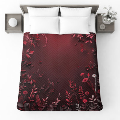 Red Botanical Leaves Quilted Bedspread