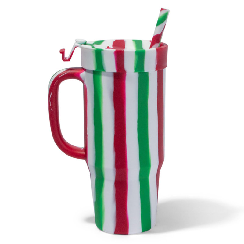 Silipint: Gobelet en silicone paille 32 oz: Poinsettia rayé - WTFourder, incassable, Rouge/blanc/vert