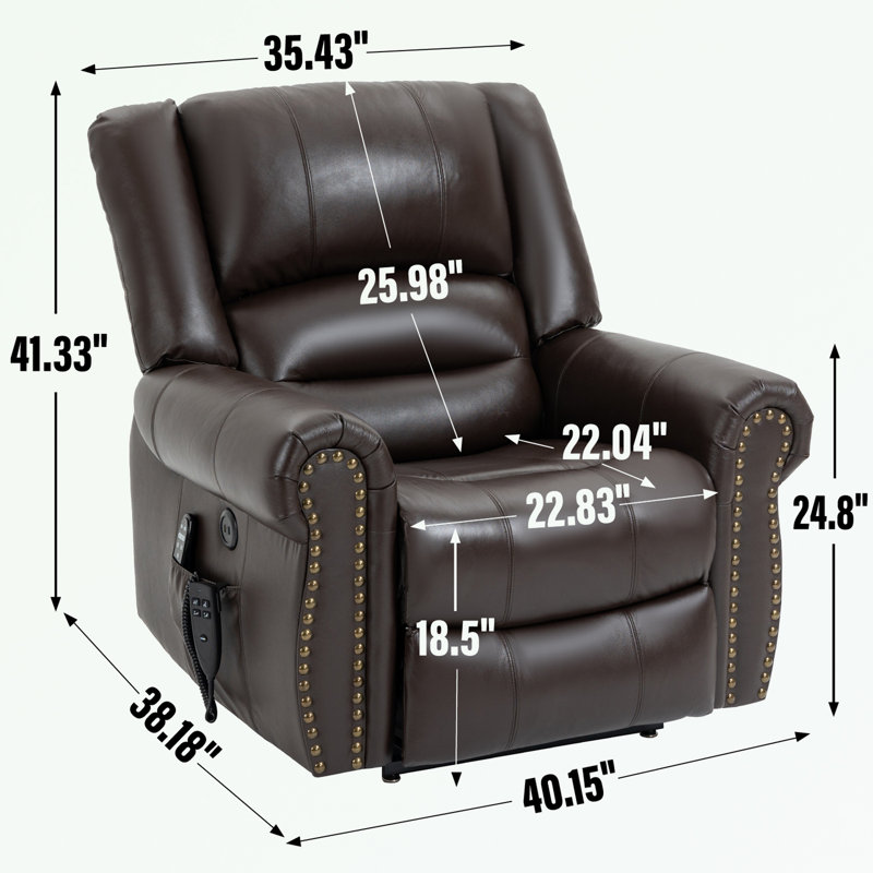 Fauteuil inclinable électrique Eysan, Cuir brun
