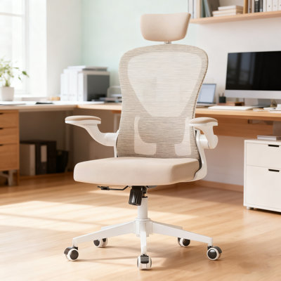 Ergonomic, breathable mesh office chair: features a headrest, lumbar support, and flip-up armrests