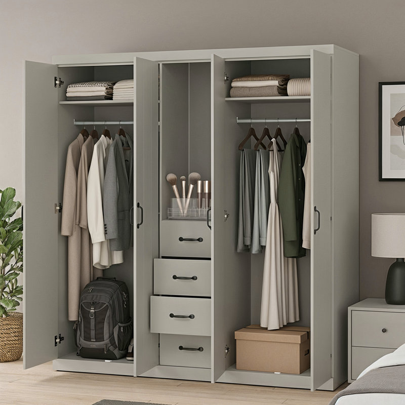 Allington 4 Door 4 Drawer Combi Fitment Wardrobe, Light Grey