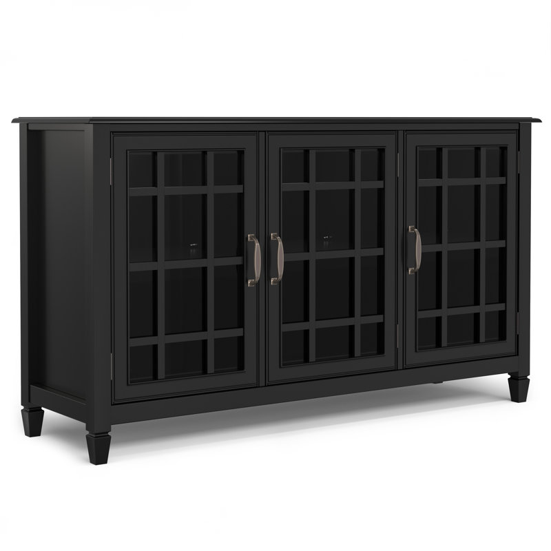 Black Solid Wood 60" Wide Storage Cabinet Buffet with Adjustable Shelving