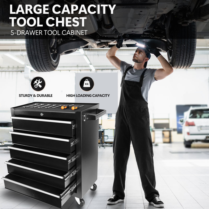 5 Drawers Rolling Tool Chest with Wheels, Portable Rolling Tool Box on Wheels, Black
