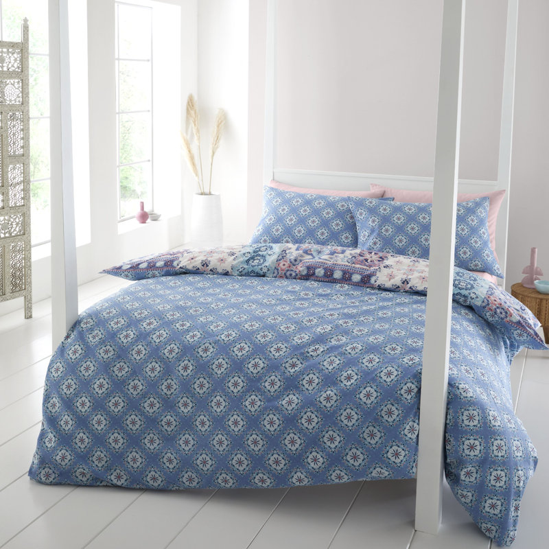 Boho Patchwork Duvet Cover Set with Pillowcases, Kingsize - 2 Standard Pillowcases