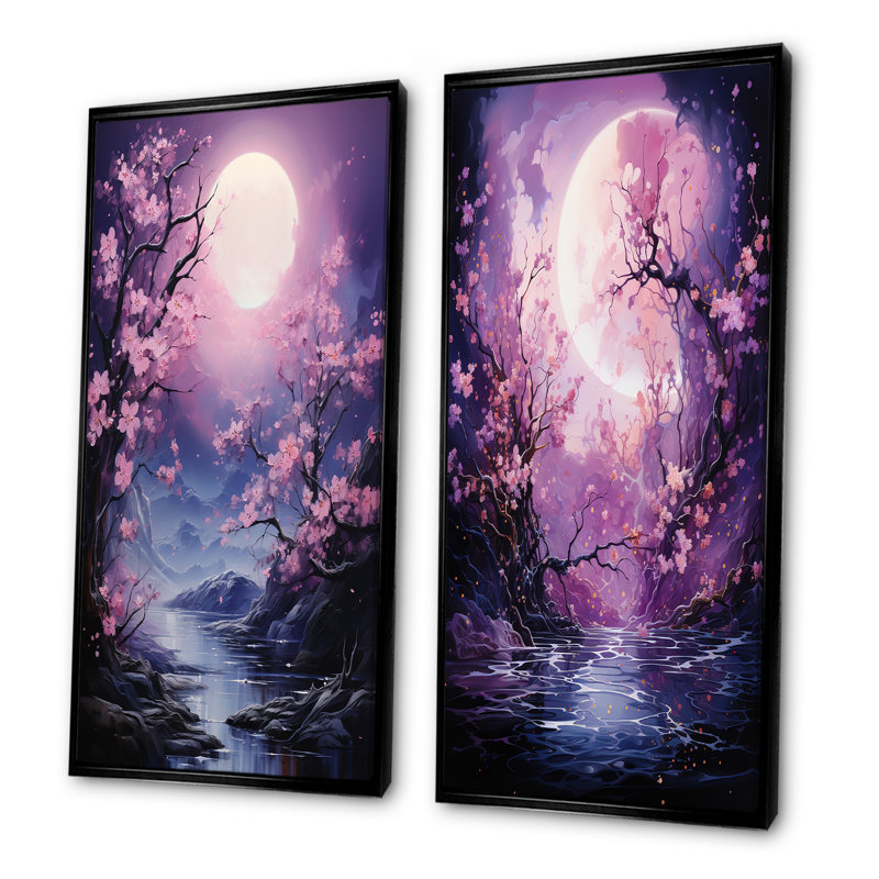 Ensemble de 2 décorations murales Moon Nightly, Cadre noir, H 32 po x l 33 po