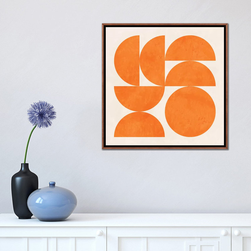 Geometric Shapes Orange by Ana Rut Bré - Graphic Art Print, No Matte, 18" H x 18" W x 1.5" D, Classic Brown Framed Canvas