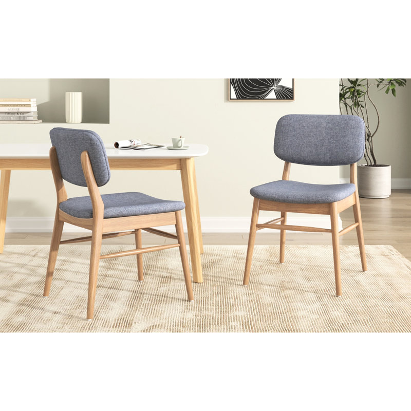 Ensemble de 2 chaises de salle à manger rembourrées Mid-Century avec structure en bois d'hévéa