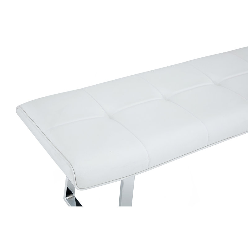 Banc de salle à manger, banc rembourré, White PU, Blanc, Argent