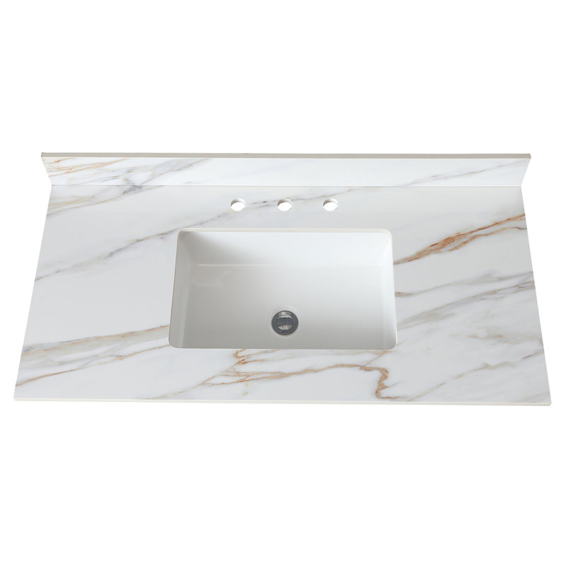 Comptoir de meuble-lavabo en marbre blanc 43 po avec lavabo encastré rectangulaire Carrara 43 po, dosseret pré-percé 8 po | Idée cadeau