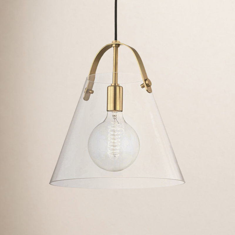 Luminaire suspendu conique à 1 lumière Flitwick, Laiton vieilli, H 10,5 po x l 9 po x P 9 po