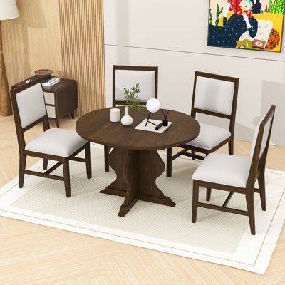 Ensemble de salle à manger de ferme 5 pièces avec table extensible et 4 chaises rembourrées pour la salle à manger