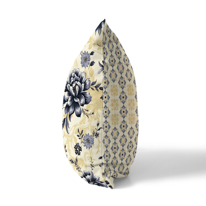 Coussin décoratif intérieur / extérieur Nature's Canvas Floral, H 26 po x l 26 po, Jaune / floral gris