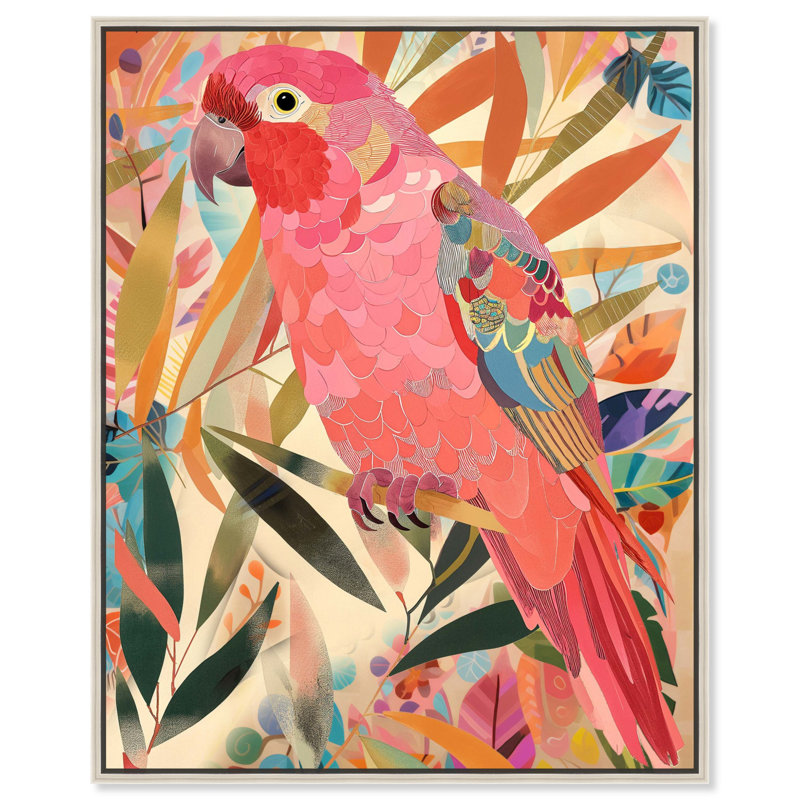 Whimsical Parrot Canvas Tropical Abstract Wall Art by Art Remedy, 31" H x 25" W, Silver Framed