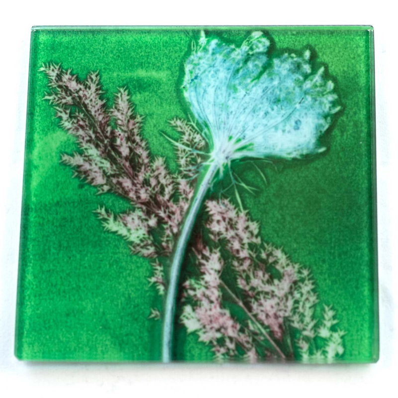 Glass Square 1 Piece Coaster, Green
