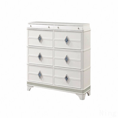 Modern Style 6- Drawer Dresser Made With Wood, Hidden Jewelry Drawer And Crystal Accents