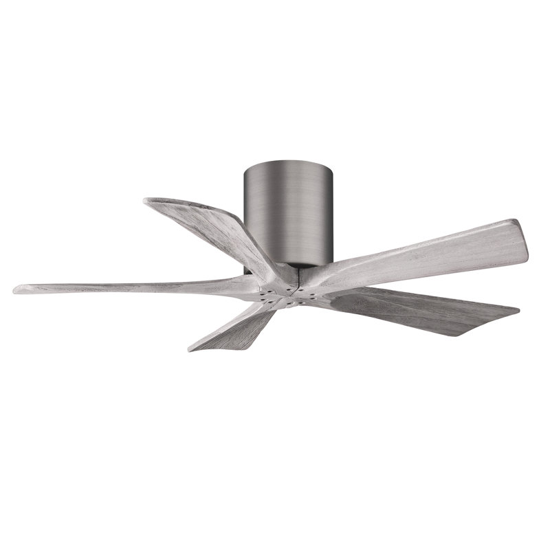 60" Irene 5-Blade Hugger Ceiling Fan with Wall Remote, Brushed Pewter, 42", Matte Black
