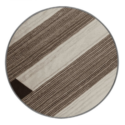 Washable Greige Deep Brown Striped Area Rug