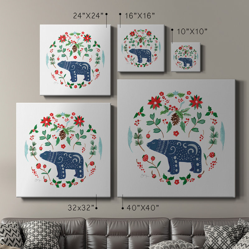 Ours de Noël de Noël - Toile tendue avec châssis de qualité supérieure - prête à être accrochée