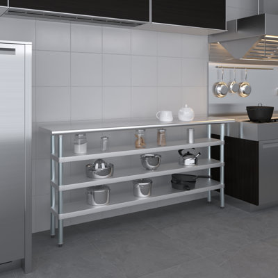 18 po X 72 po Table en acier inoxydable avec trois tablettes inférieures