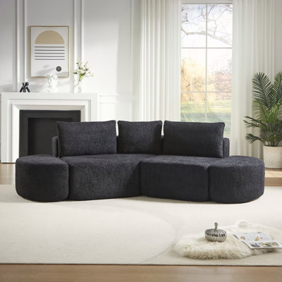 Ensemble de canapé modulaire en forme de V de 106,3 pouces en tissu chenille, avec trois coussins décoratifs et deux repose-pieds courbés, parfait pour les salons, les chambres et les bureaux