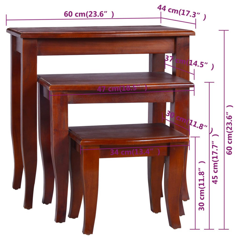 Rosalind Wheeler Stackable Side Tables 3 Pcs Solid Wood Mahogany, Espresso