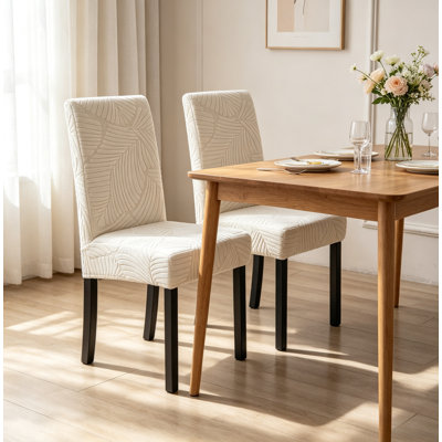 Paquet de 2 housses de chaise de salle à manger en flanelle douce crème et blanc cassé, housse de protection extensible tout-en-un pour chaise de salle à manger extensible