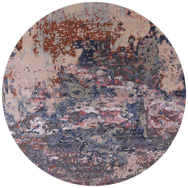 Tapis abstrait brun / bleu / rouge, Rond 4 pi