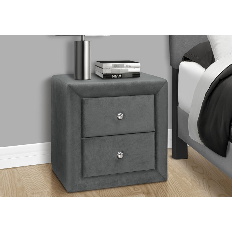 Table de chevet avec revêtement en velours gris et espace de rangement polyvalent pour plusieurs pièces