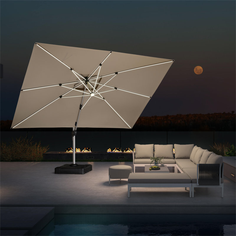 Samoti 3m X 9m Rectangle Cantilever Parasol, Beige, 300cm W x 400cm D, With Base