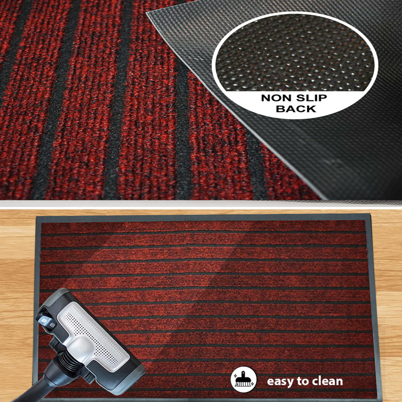 Kiyarah Non-Slip Striped Doormat, Burgundy, Rectanguar 120 x 150cm