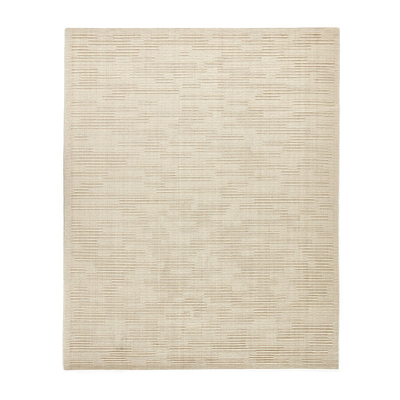 Geist Hand Loomed Wool Solid Color Area Rug in Cream/Flax, Rectangle 10' x 14'