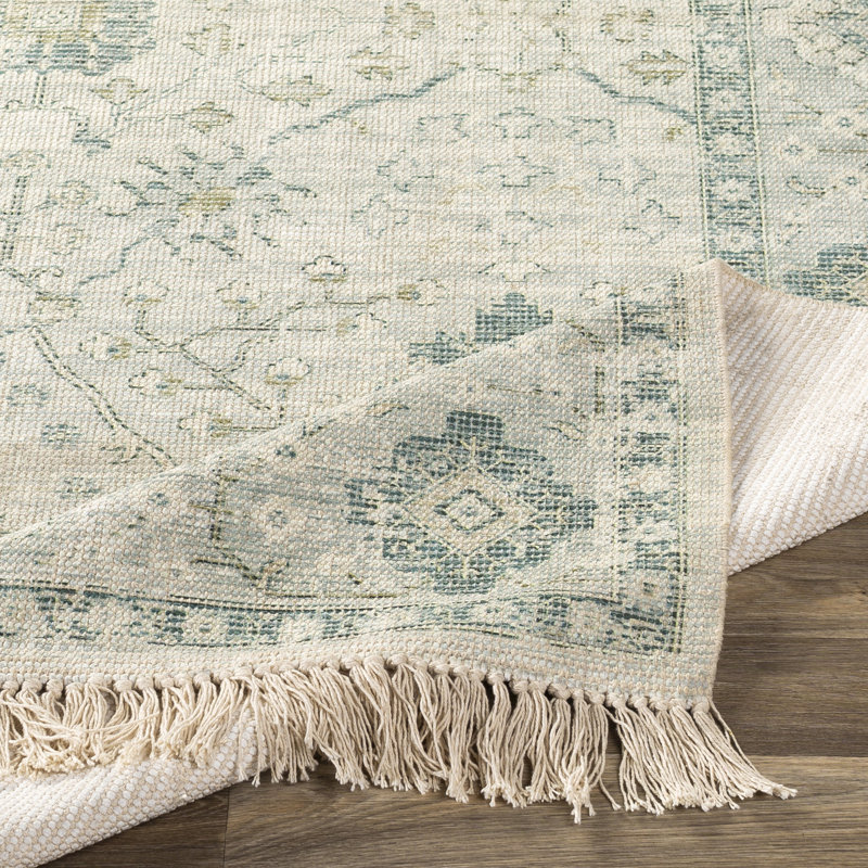 Tapis oriental vert sauge / olive clair / blanc à tissage plat Wensley, Rectangle 2 pi x 3 pi