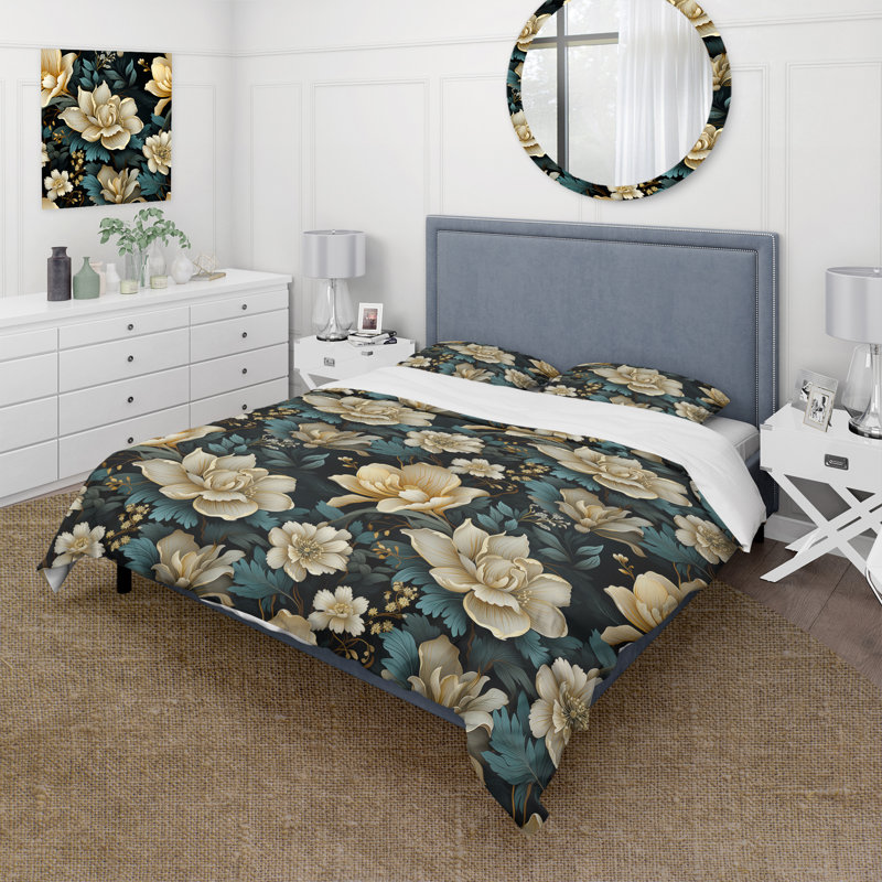 Botanical Green Damask Harmony - Ensemble de housse de couette damassé - Microfibre de polyester
