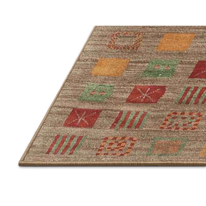 Tapis contemporain brun / rouge / vert, Rectangle 5 pi x 7 pi