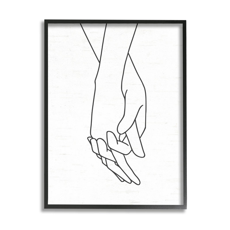 Romantiques mains tenant le dessin d'un couple d'amoureux, Giclée encadrée noir minuit, H 14 po x l 11 po x P 1,5 po