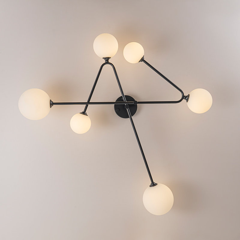 6 - Light Sputnik Glass Globe Linear Semi Flush Mount , Black