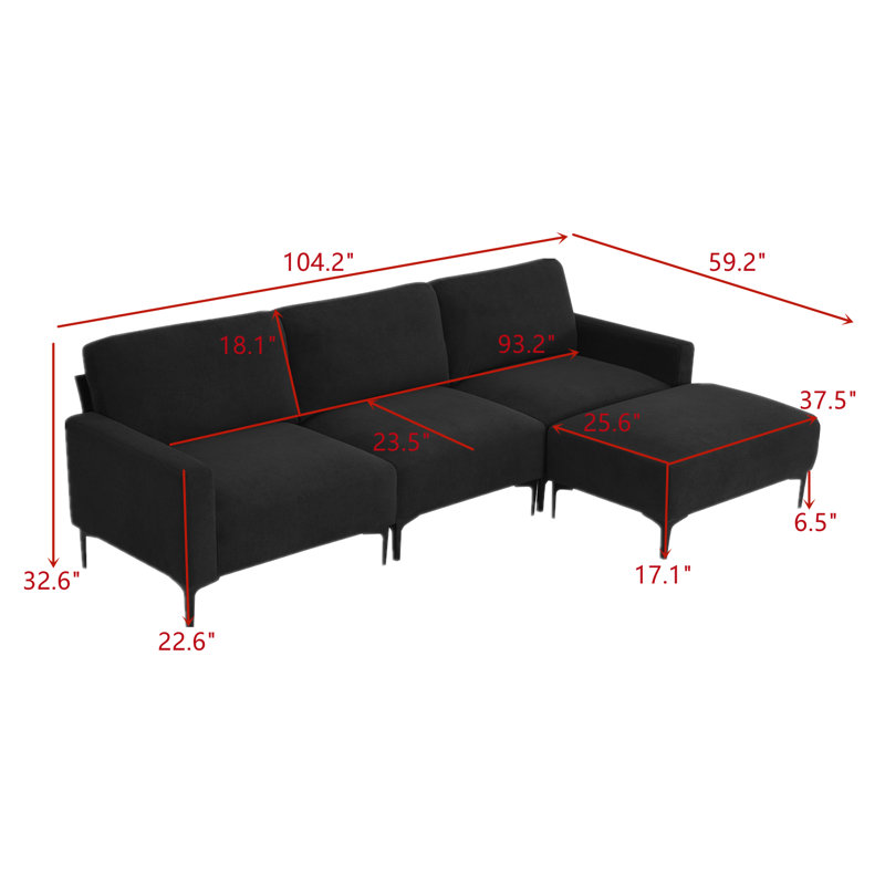 Canapé modulaire 4 pièces Keysan, Mélange de polyester noir