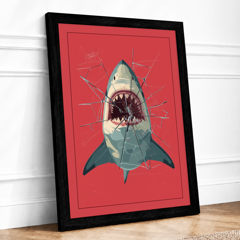 Shark Confrontation Modern - Framed Print, Black, A4 - 29.7 x 21.0 cm