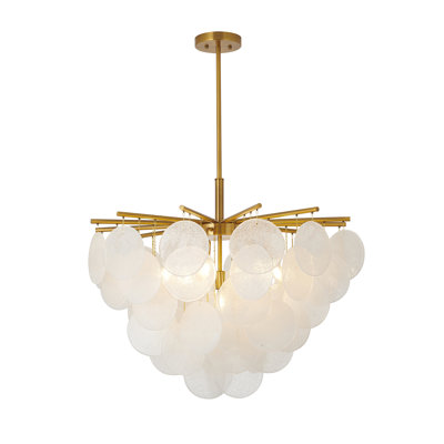 Transitional 7 Light Hanging Round Glass Chandelier
