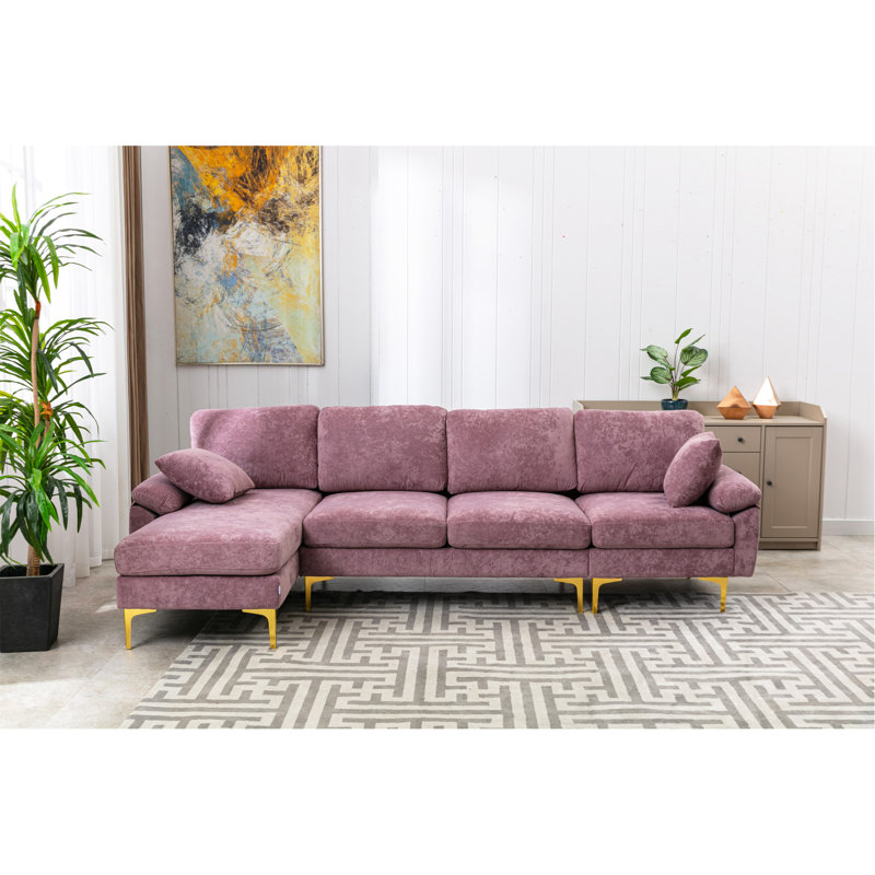 Canapé modulaire en U avec repose-pieds, Velours rose