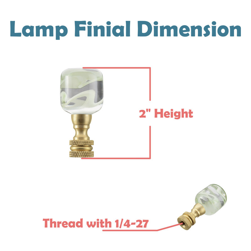 Aspen Creative 24026-42, Clear With Green Grain Glass Lamp Finial In Copper, 2" Tall, 2 Pack