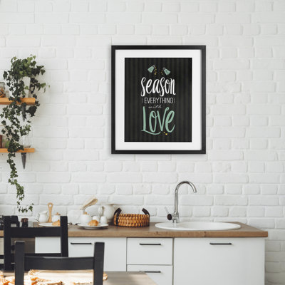 Season With Love Black & Green Framed Print Under Glass, design by Lettered and Lined