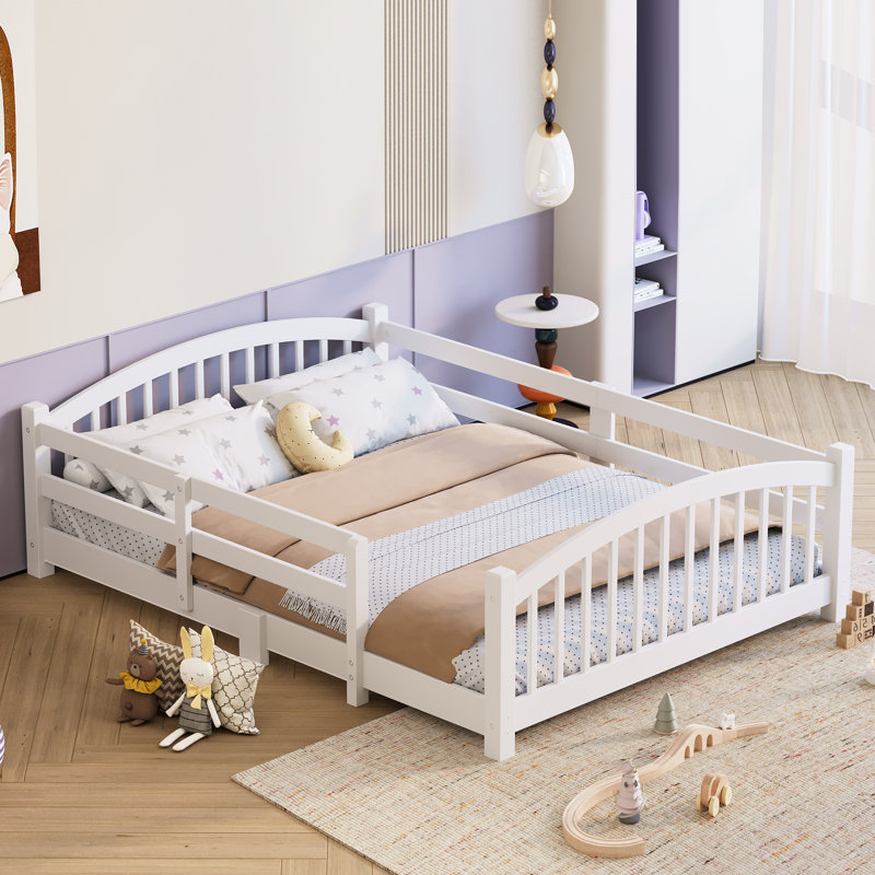 Lit plateforme en bois pour enfants avec garde-corps de sécurité pour chambre d'enfants, Complète, Blanc