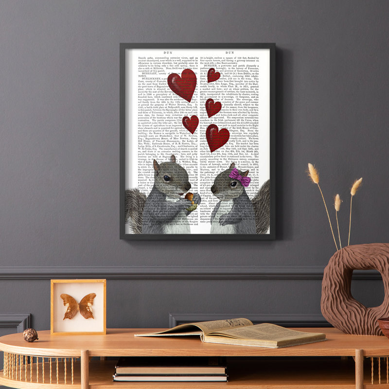 Squirrel Love Framed Print - Solid Wood, Black Single Picture Framed, 28" H x 22" W