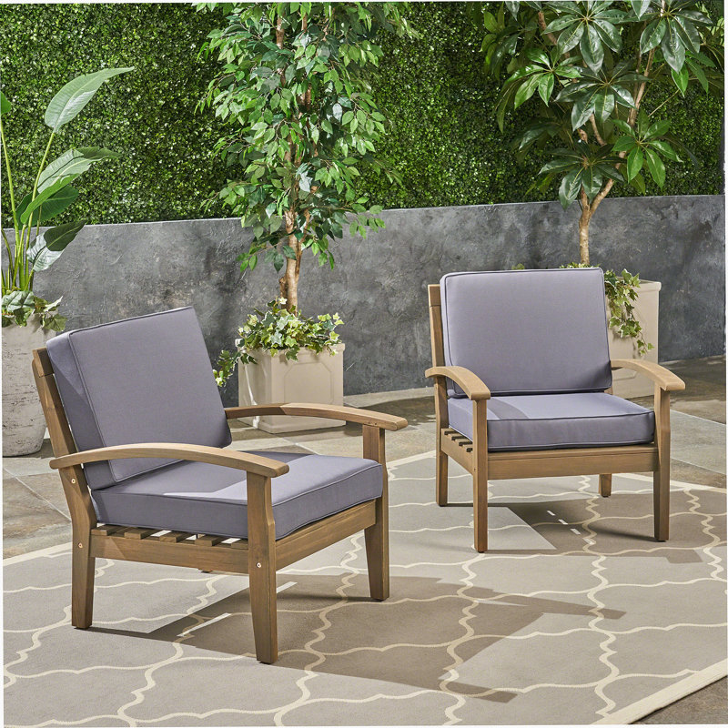 Chaises de patio à cadre en bois, Coussin gris / cadre gris foncé