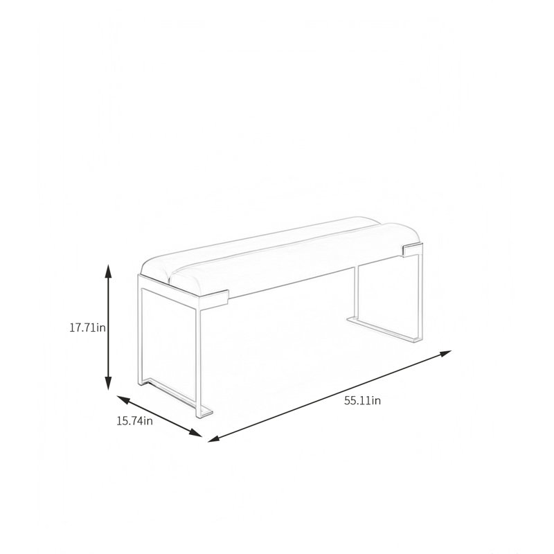 Banc rembourré en tissu, H 17,71 po x l 55,11 po x P 15,74 po