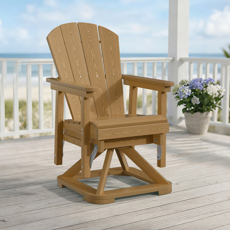 All-Weather HDPE Adirondack Glider Chair, Outdoor Swivel Rocker for Patio, Porch & Deck, Brown
